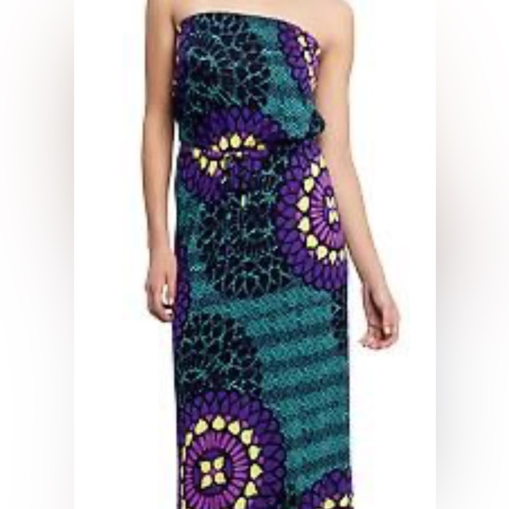 Old Navy Blue and Purple Medallion Strapless Maxi Dress Size Small Petite - Picture 2 of 9